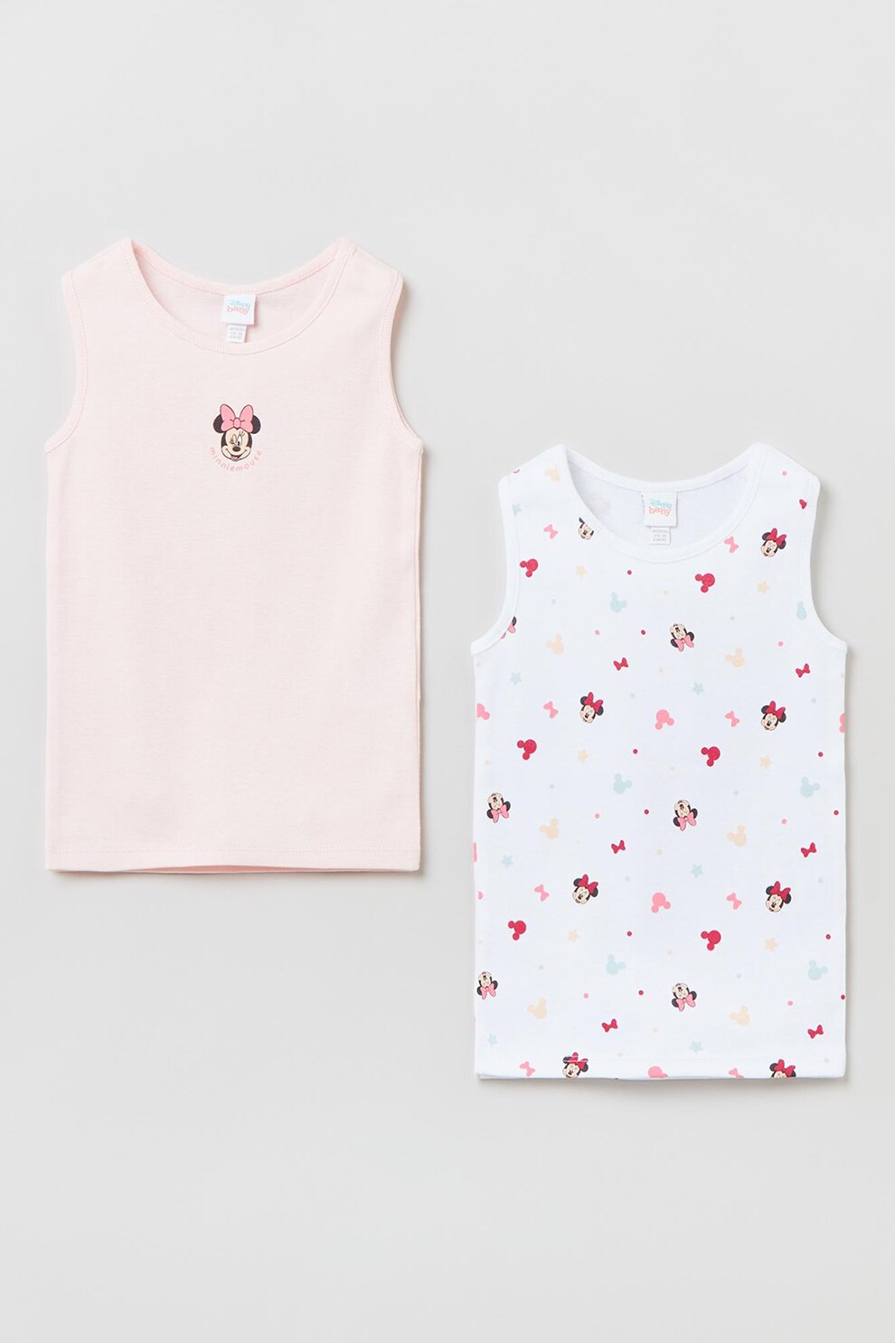 OVS, Set de topuri de bumbac cu tematica Minnie Mouse - 2 piese, Alb/Roz pal
