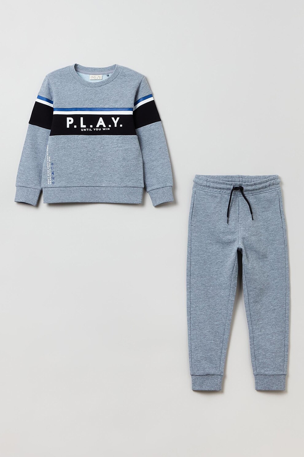 OVS, Set pantaloni sport si bluza sport cu decolteu la baza gatului - 2 piese, Gri melange, 122 CM