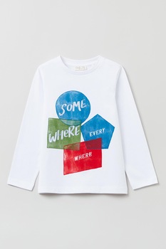 OVS, Bluza cu decolteu la baza gatului si imprimeu text, Alb/Albastru/Rosu, 104 CM OVS, Bluza cu decolteu la baza gatului si imprimeu text, Alb/Albastru/Rosu, 104 CM