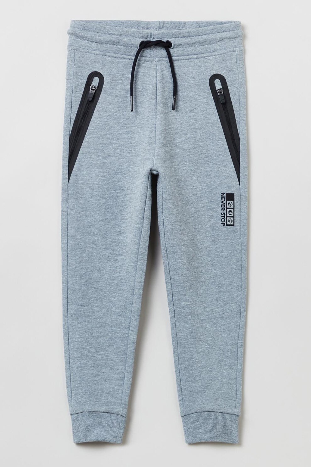 OVS, Pantaloni sport cu snur si buzunare oblice, Gri melange