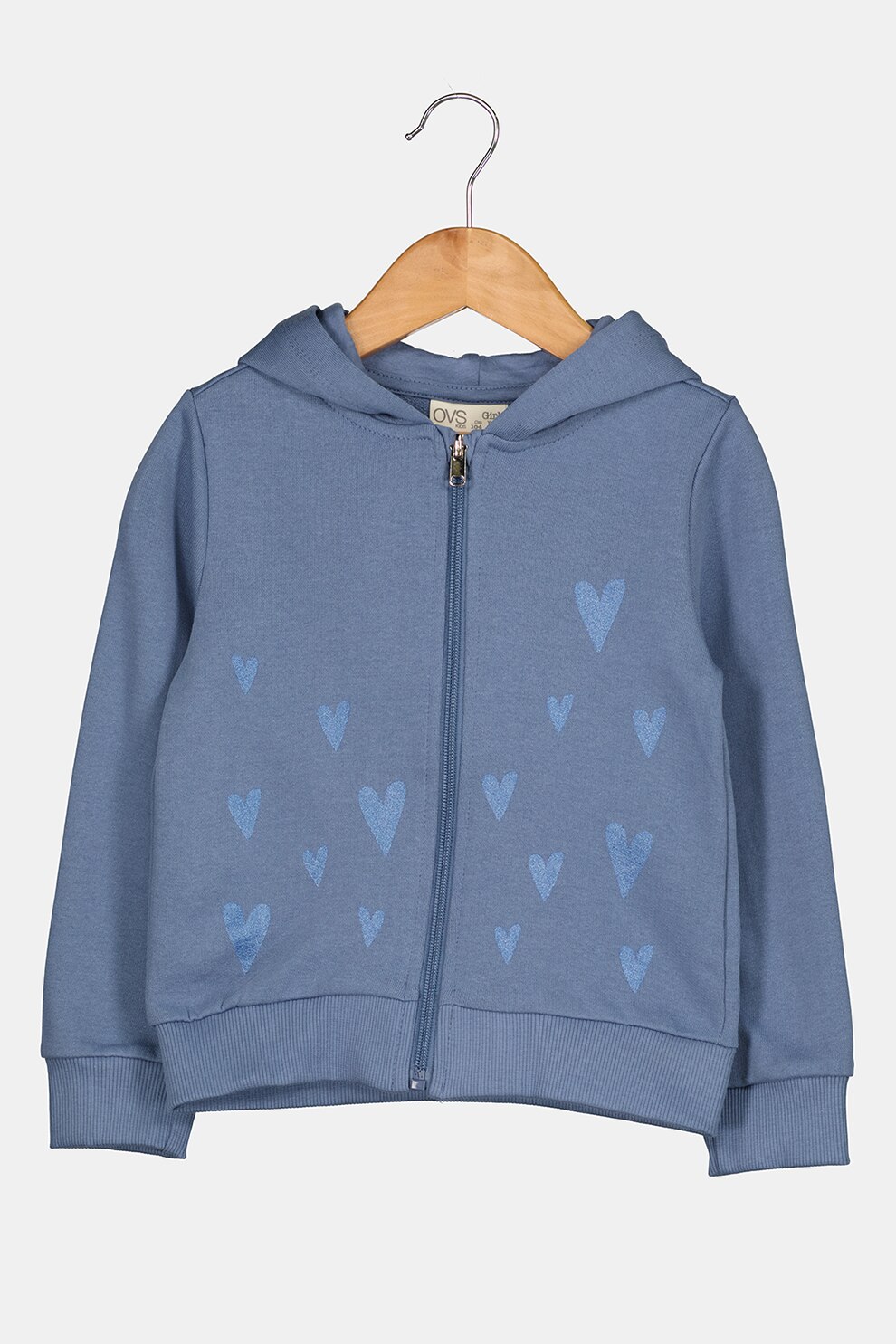 OVS, Hanorac cu fermoar si imprimeu cu inimi, Albastru prafuit