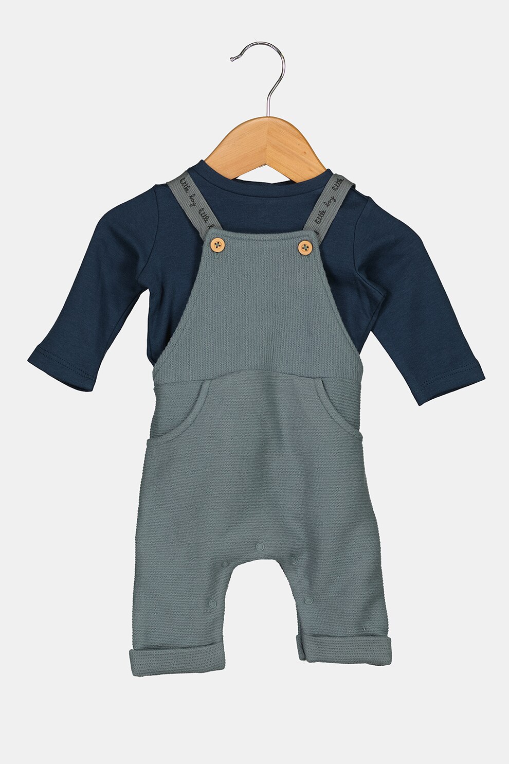 OVS, Set de bluza si salopeta lunga de bumbac, Bleumarin