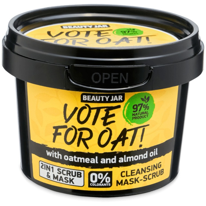 Маска за лице Vote for oat, Beauty Jar, Ексфолираща, С овес и бадемово масло, 100 гр