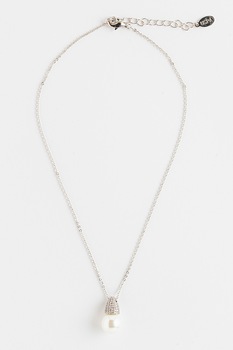 U.S. Polo Assn., Colier din otel inoxidabil placat cu rodiu si decorat cu zirconia si perla sintetica, Argintiu U.S. Polo Assn., Colier din otel inoxidabil placat cu rodiu si decorat cu zirconia si perla sintetica, Argintiu