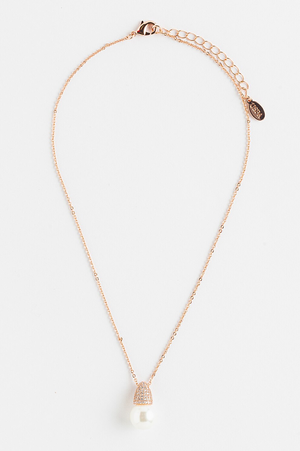 U.S. Polo Assn., Colier din otel inoxidabil decorat cu zirconia si perla sintetica, Auriu rose