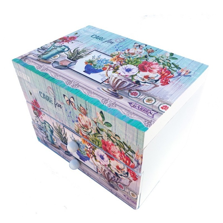 Fa zenedoboz 2 fiókkal és tükörrel, modell 3,18x12cm