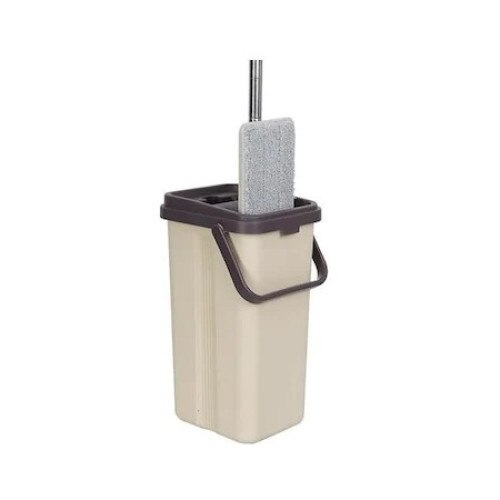 Set mop plat si galeata cu storcator, culoare bej, capacitate galeata 12L