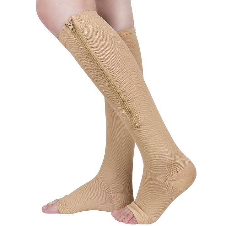 2db zenifique kompressziós zokni szett, keringés serkentésére, cipzárral, bézs, XXL méret