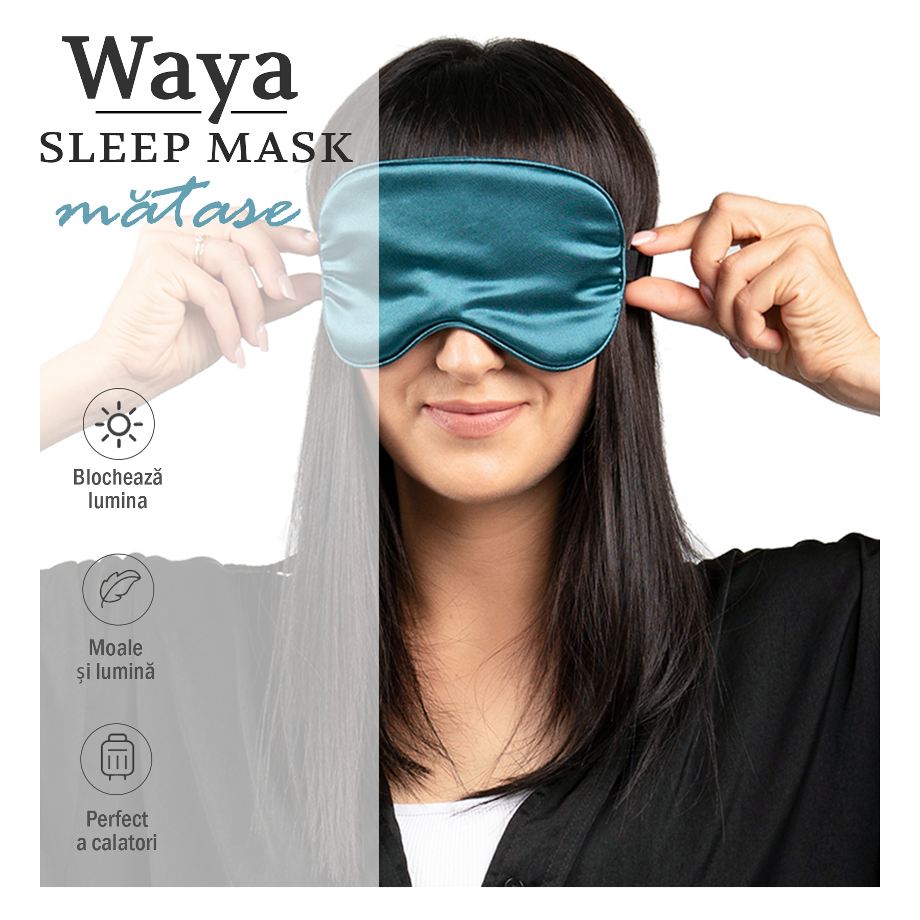 Masca de Dormit din Matase cu Reglementare, Sleep Mask, Curea Elastica, Culoare Verde inchis - eMAG.ro