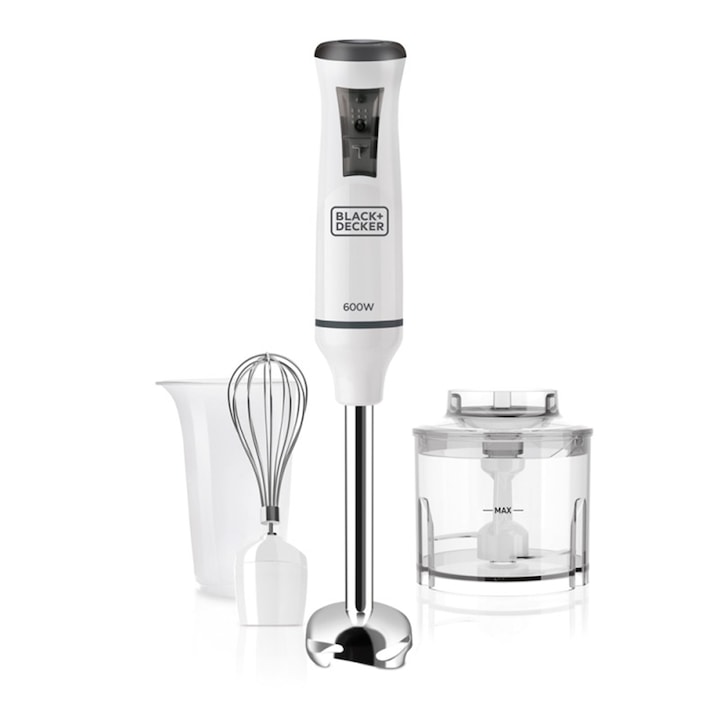 Пасатор Black&Decker BXHBA600E, 600W, 20 скорости, Аксесоари за нарязване и тел, Функция Turbo, Бял
