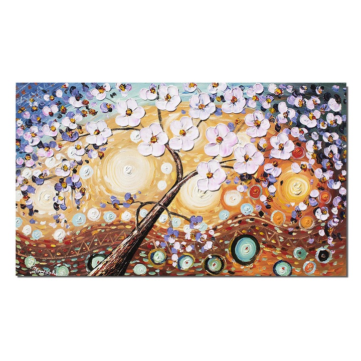Tablou gigant pictat manual, Copacul vietii, 120x70cm ulei pe panza in cutit efect 3D, Mircea Iordache
