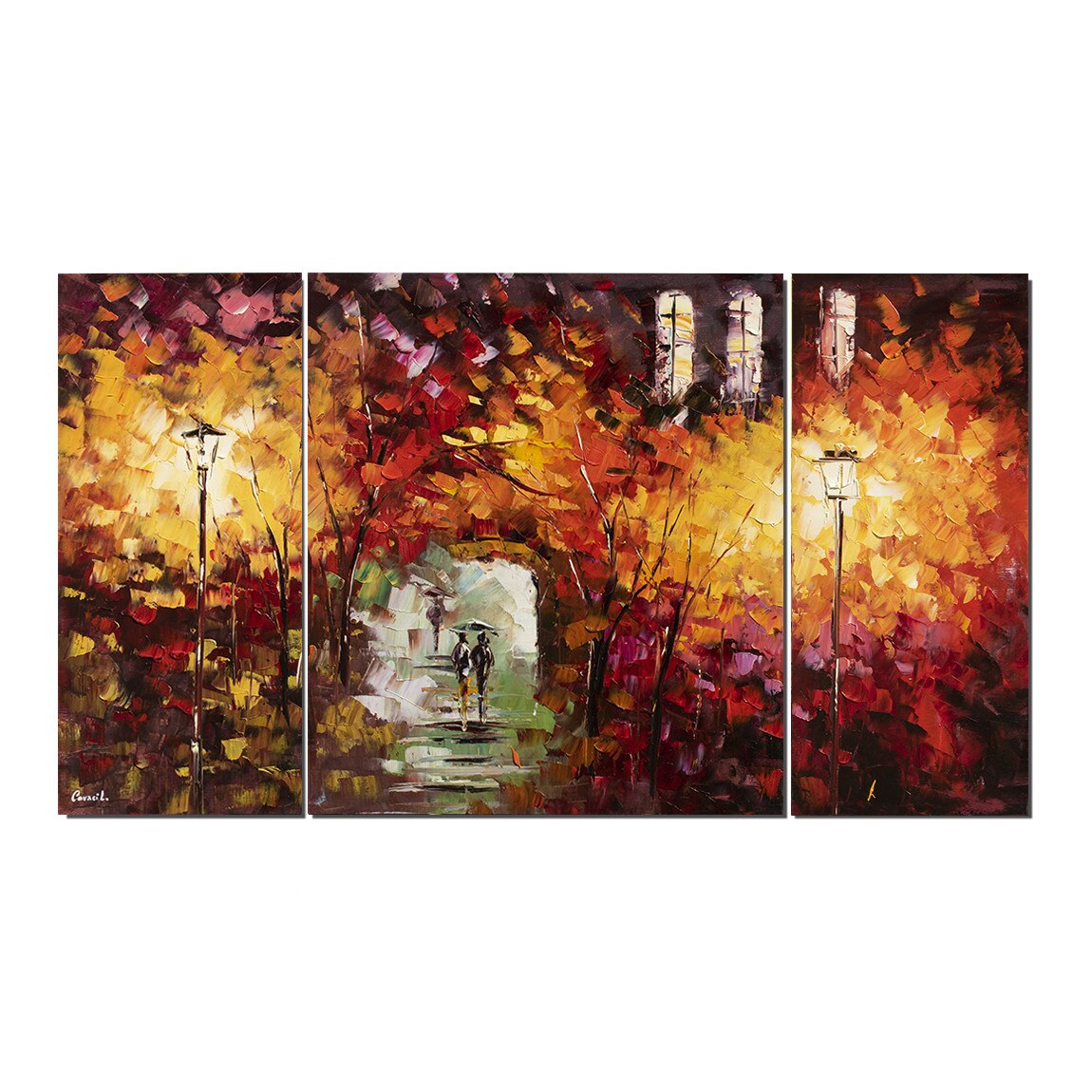 Tablou gigant 3 piese pictat manual, Artnova - O seara magica - 160x90cm in cutit, efect 3D