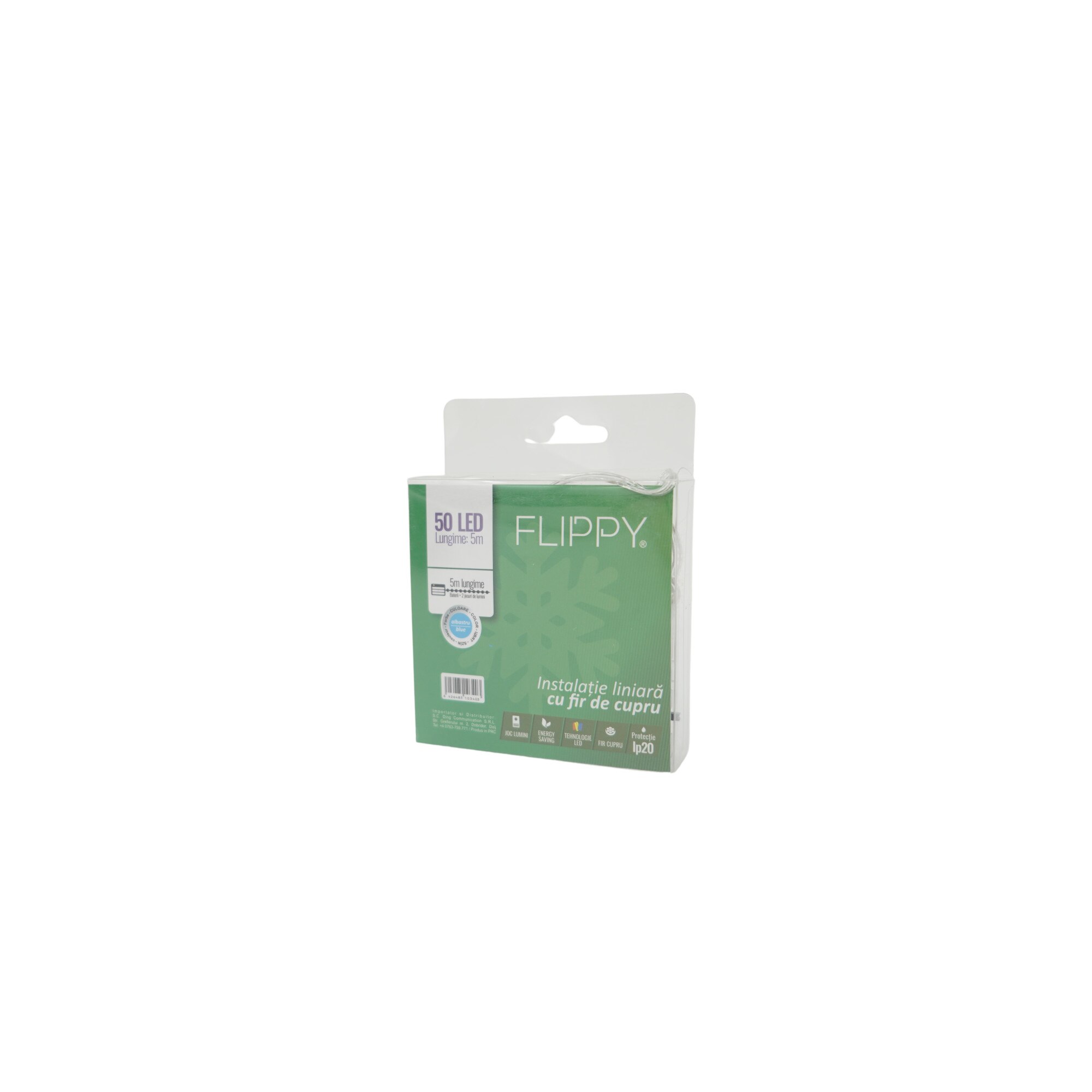 Instalatie Craciun, 5 m, Albastru, 50 Led-uri, Baterii, Flippy