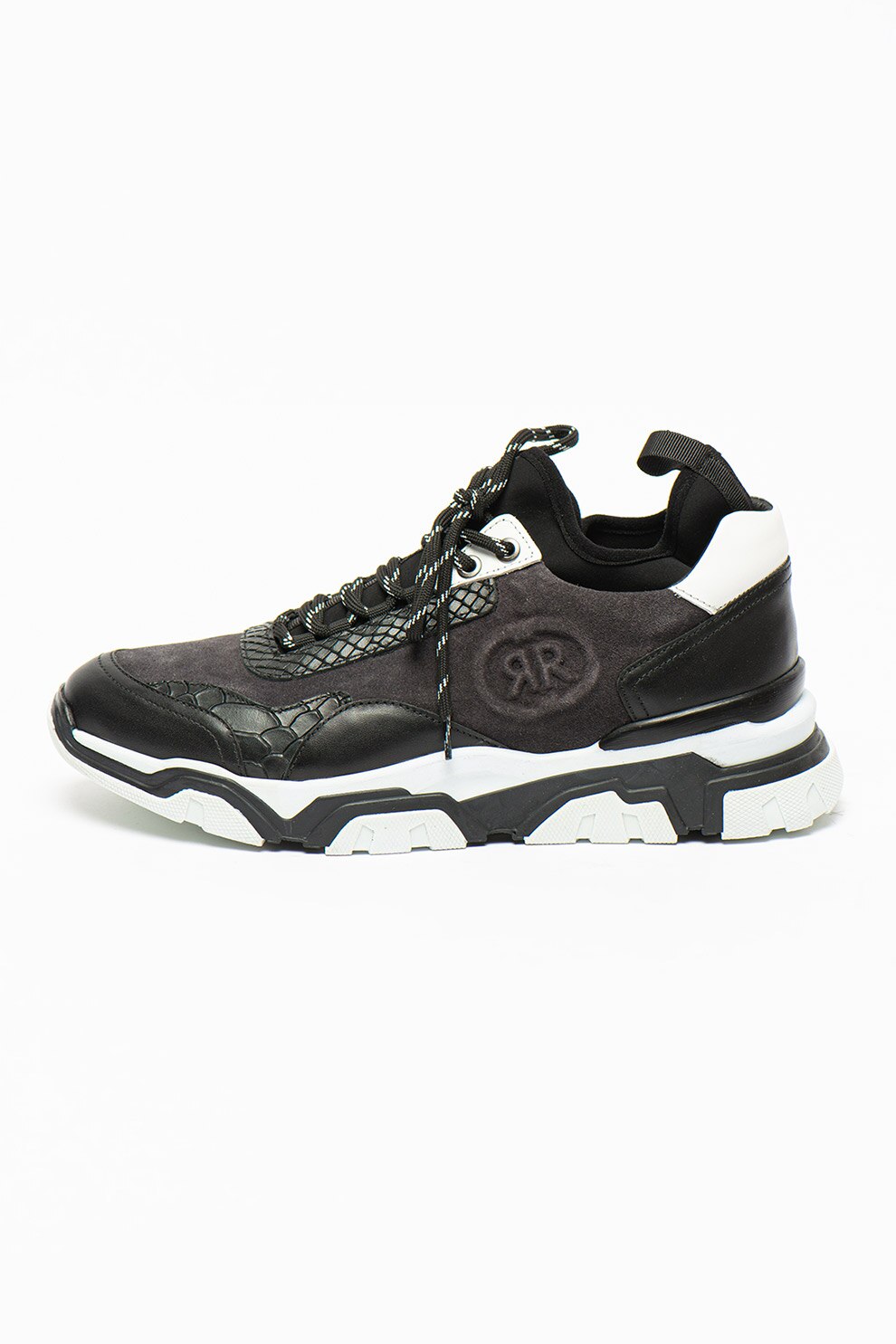 Cerruti 1881, Pantofi sport din piele cu logo in relief, Negru/Gri antracit, 45