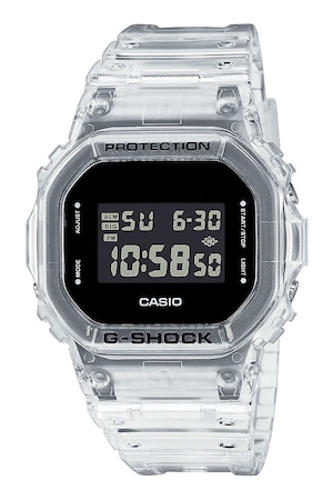 Casio, Цифров часовник G-Shock с прозрачен дизайн, Бял