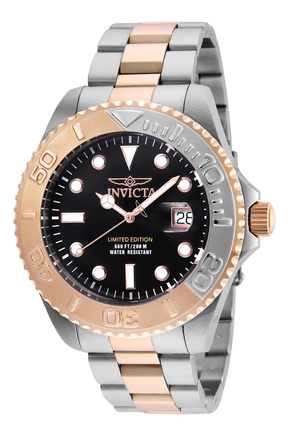 Invicta, Ceas quartz din otel inoxidabil cu model bicolor, Argintiu/Auriu rose