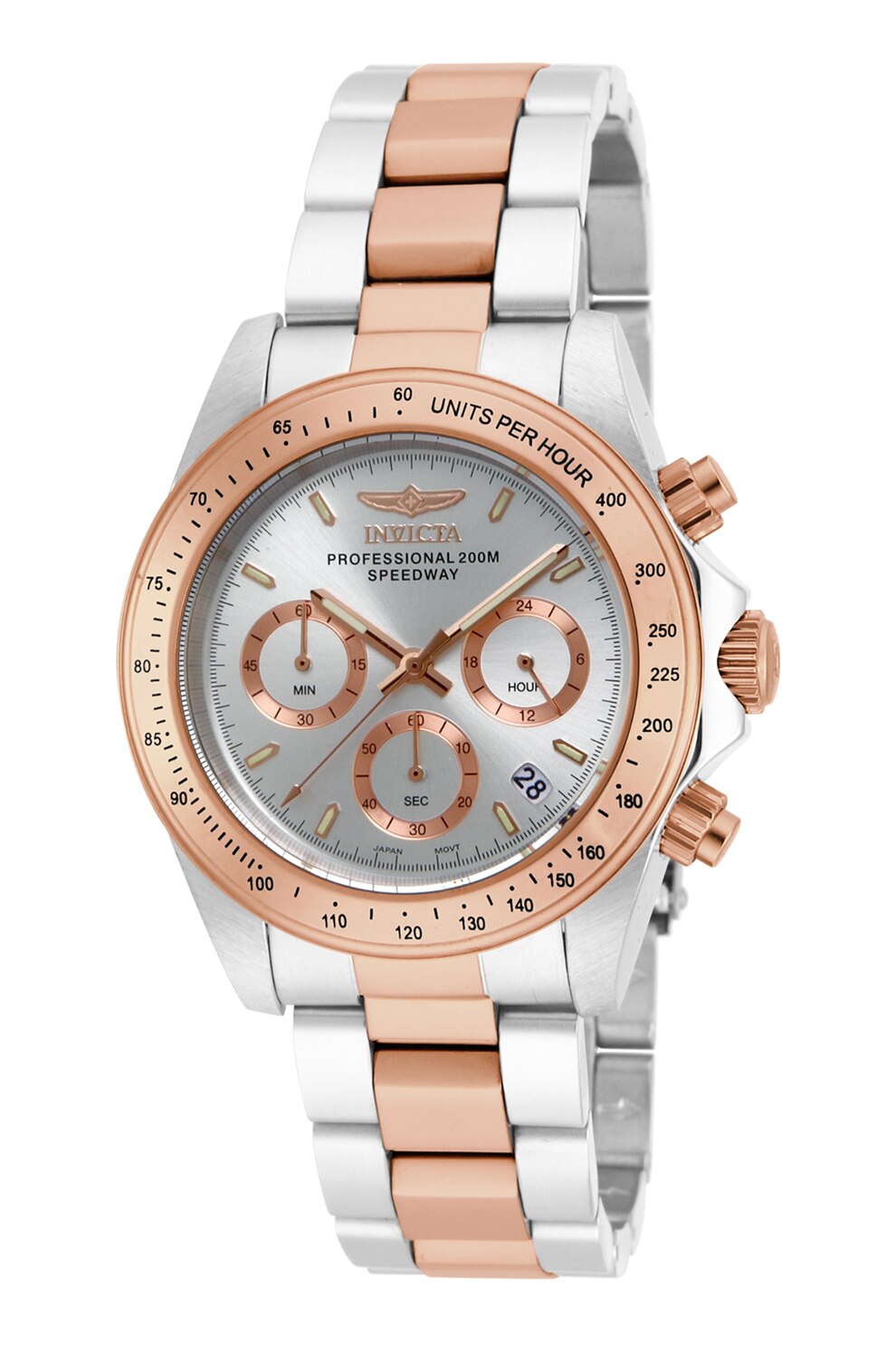 Invicta, Ceas analog din otel inoxidabil cu model bicolor, Argintiu/Auriu rose