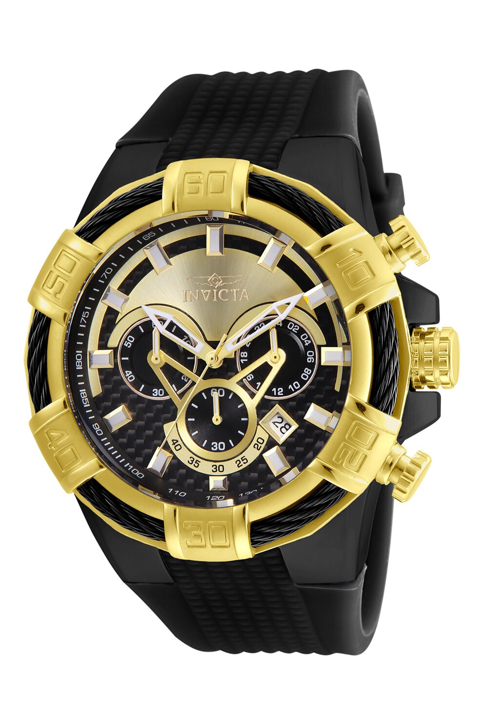 Invicta, Ceas analog din otel inoxidabil cu o curea din silicon, Negru