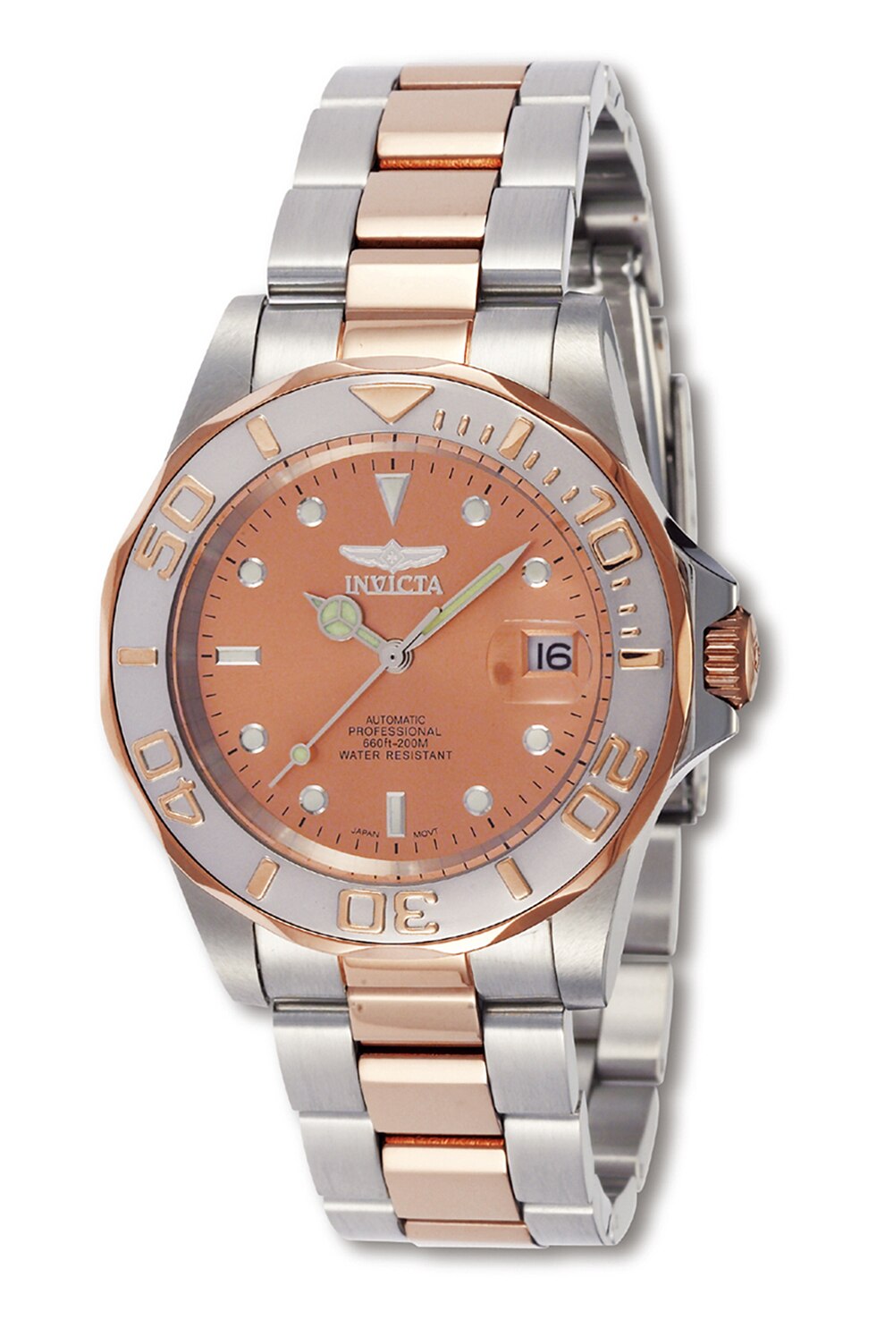 Invicta, Ceas automatic cu aspect contrastant, Argintiu/Auriu rose