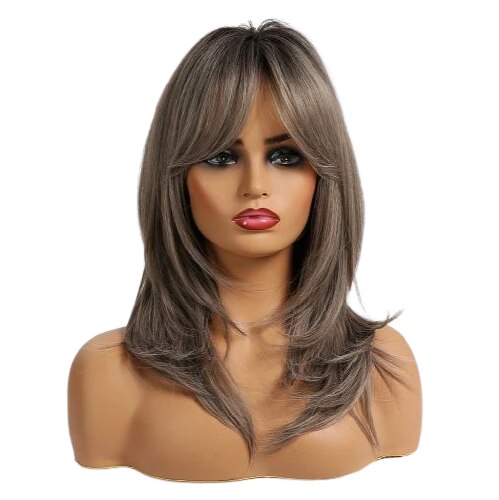 Set peruca cu capac, gri cu franjuri, mediu