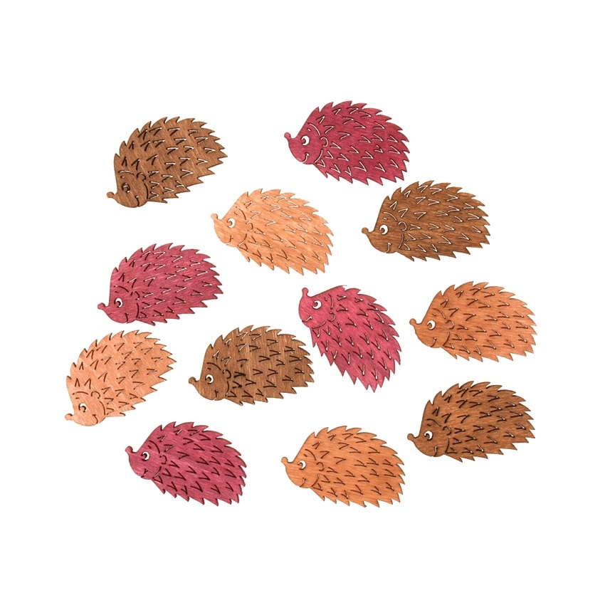 Set 12 arici colorati, din lemn - 3 culori, 4 cm