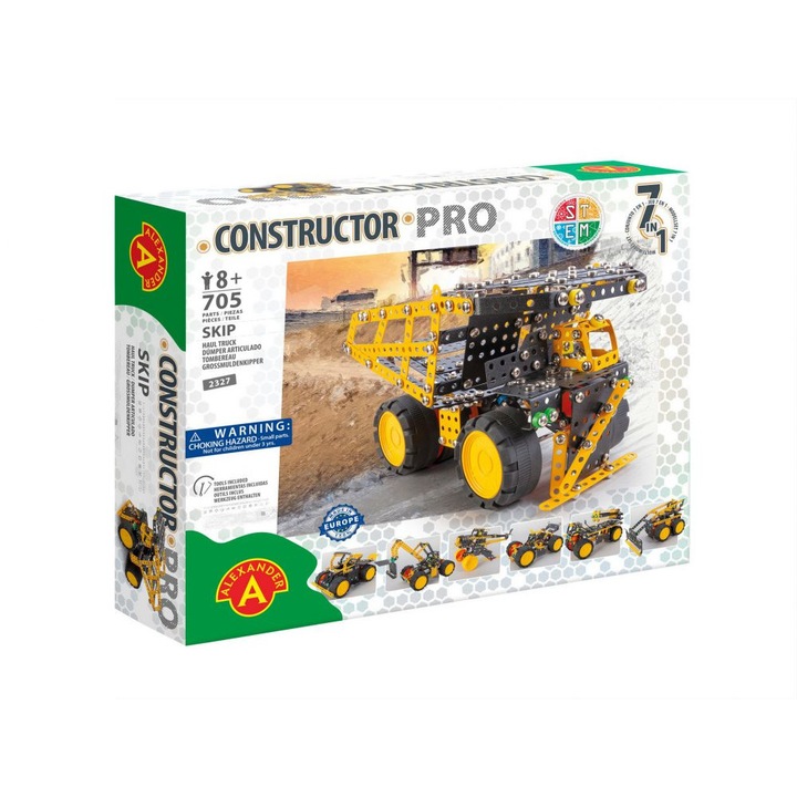 Constructor Game PRO – Skip, 7 az 1-ben, 705 darab, STEM játék, 8+