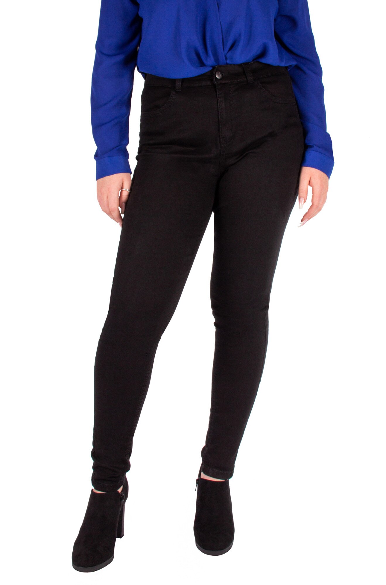 Blugi skinny cu talie inalta, marime mare, Negru