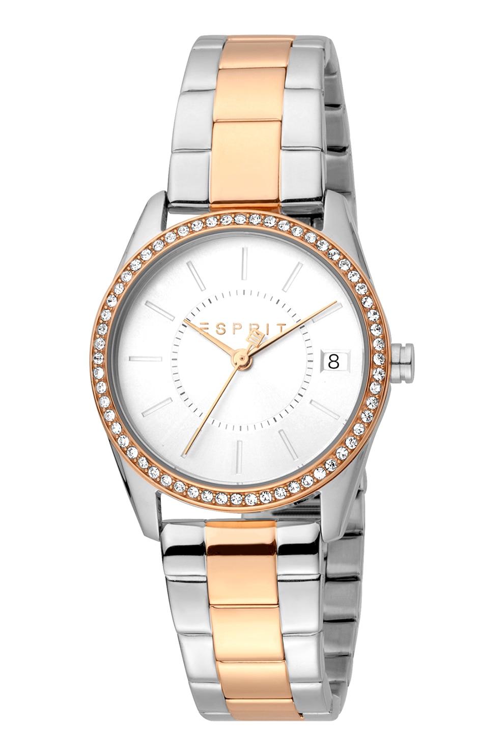 Esprit, Ceas in doua nuante cu cristale, Argintiu/Auriu rose