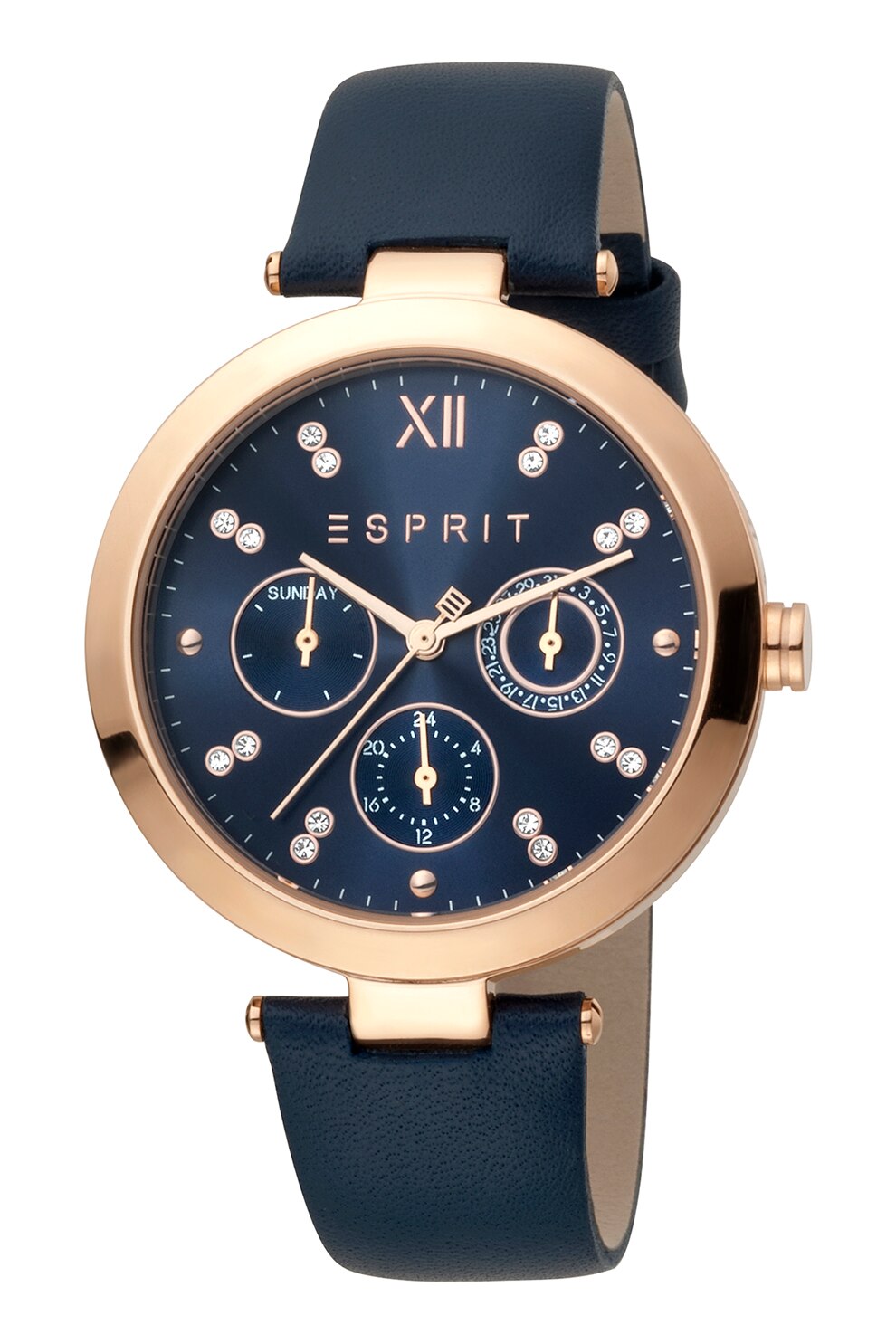 Esprit, Ceas quartz cu o curea de piele, Auriu/bleumarin