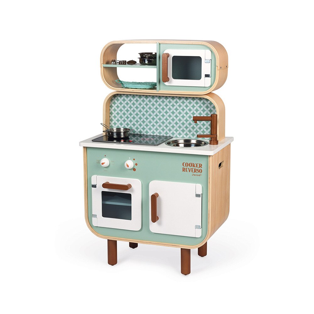 Bucatarie reversibila din lemn, Janod, Big Cooker, cu sunete si lumini