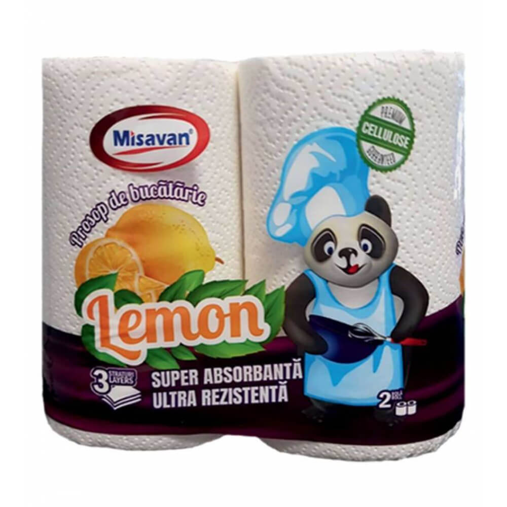 Set 2 Prosoape de Bucatarie Misavan Lemon, 2 Role/Set, 3 Straturi