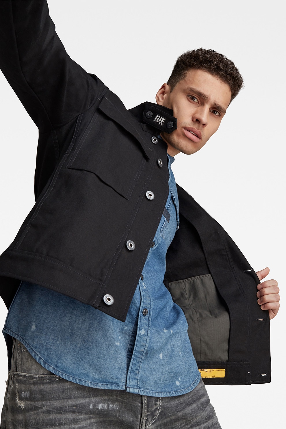 G-Star RAW, Jacheta de denim cu nasturi, Negru