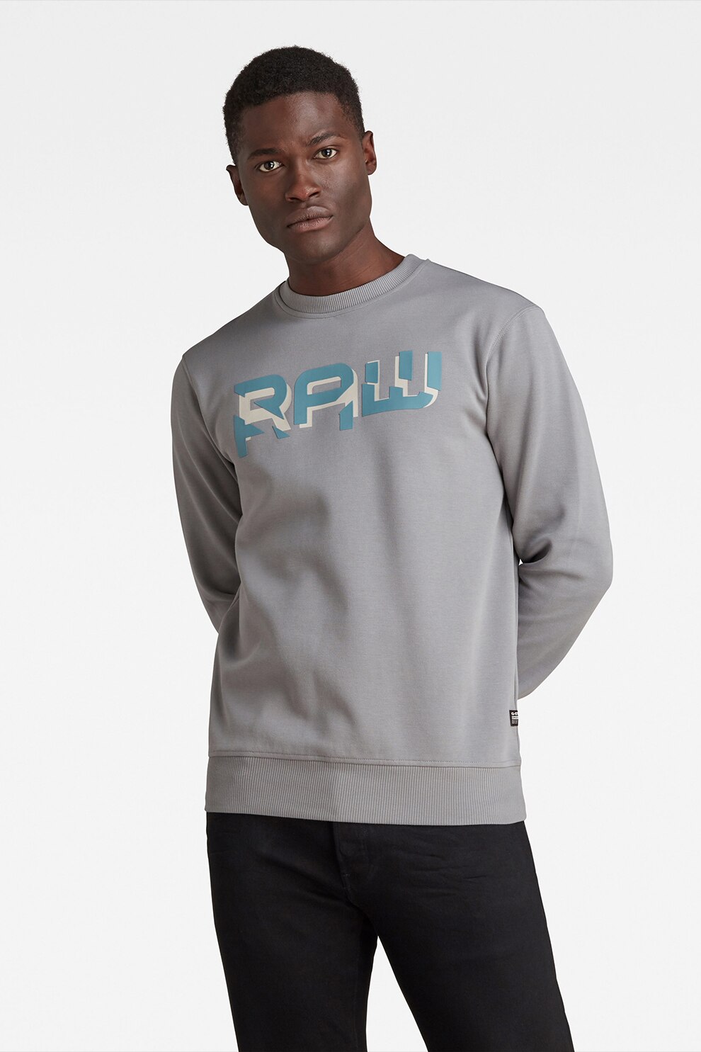 G-Star RAW, Bluza sport din amestec de bumbac cu imprimeu logo, Gri cenusa, 2XL