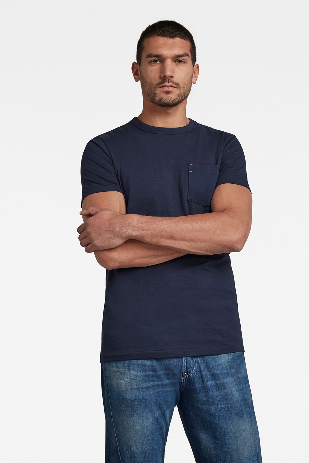 G-Star RAW, Tricou regular fit din bumbac organic cu buzunar pe piept, Bleumarin, 2XL