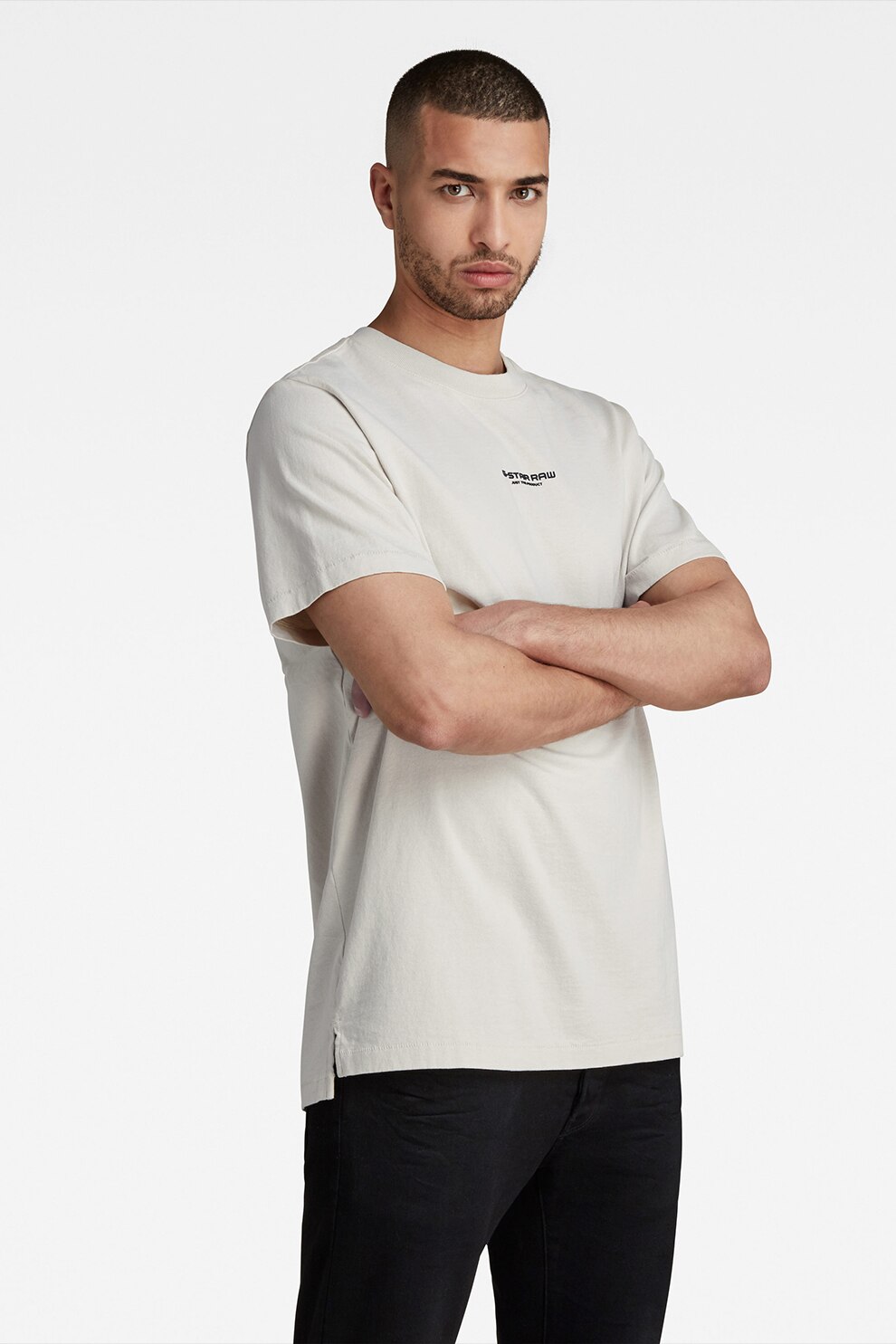 G-Star RAW, Tricou lejer de bumbac organic, Alb prafuit