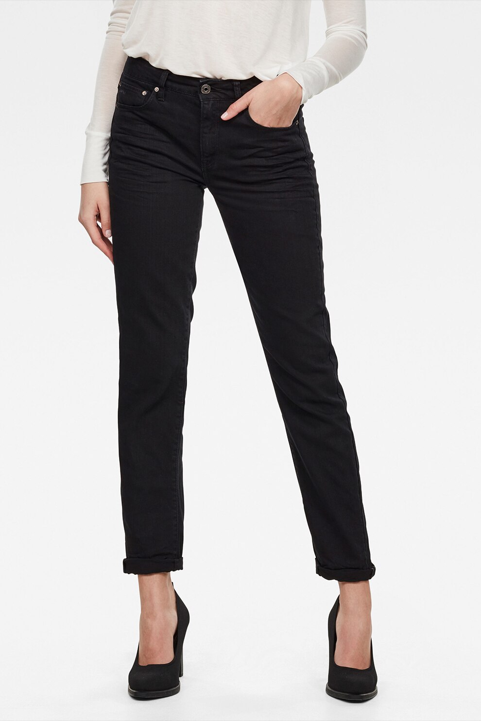 G-Star RAW, Blugi drepti cu talie inalta, Negru