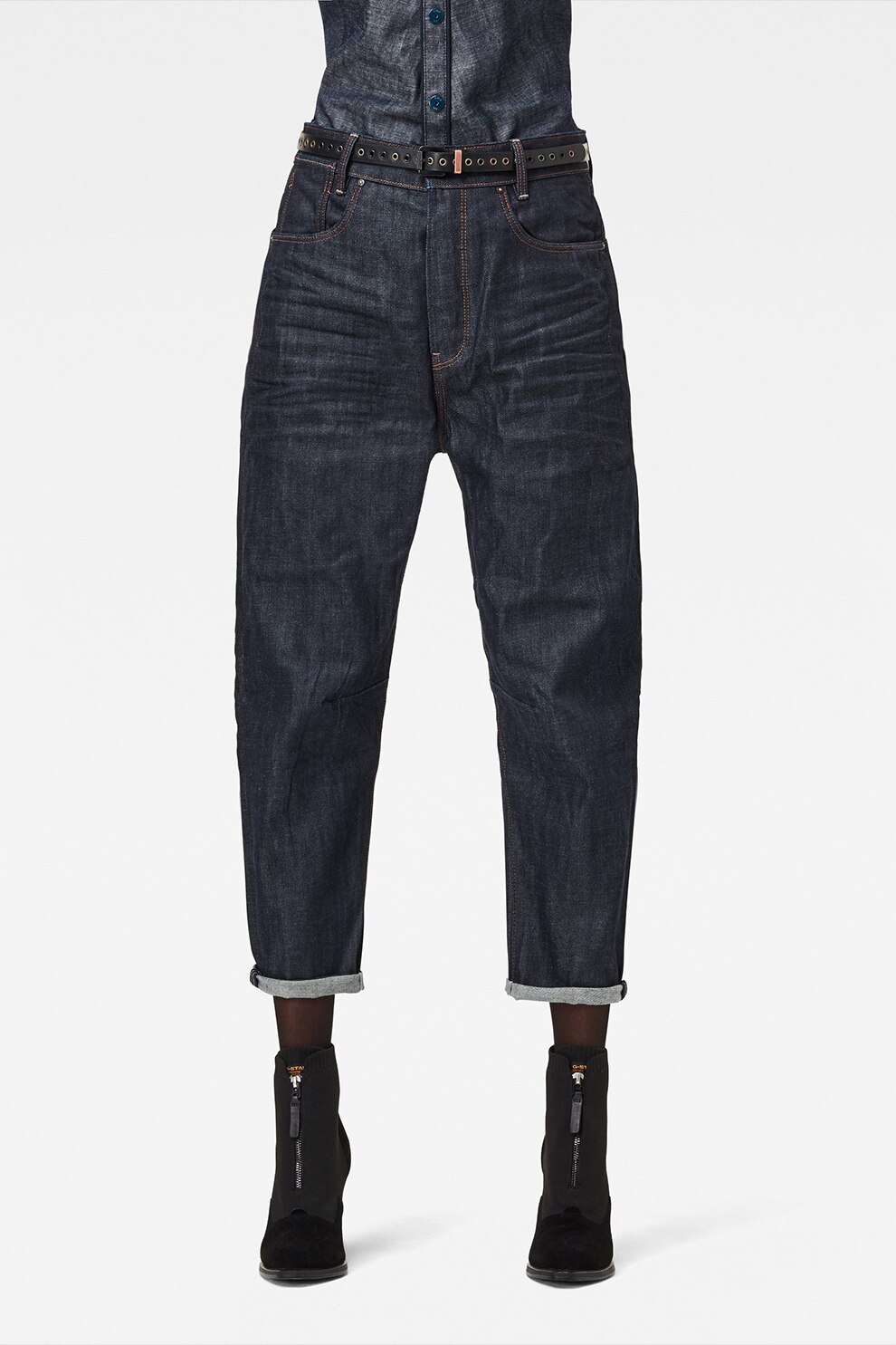 G-Star RAW, Blugi boyfriend cu talie joasa C-Staq 3D, Bleumarin inchis, W27-L30