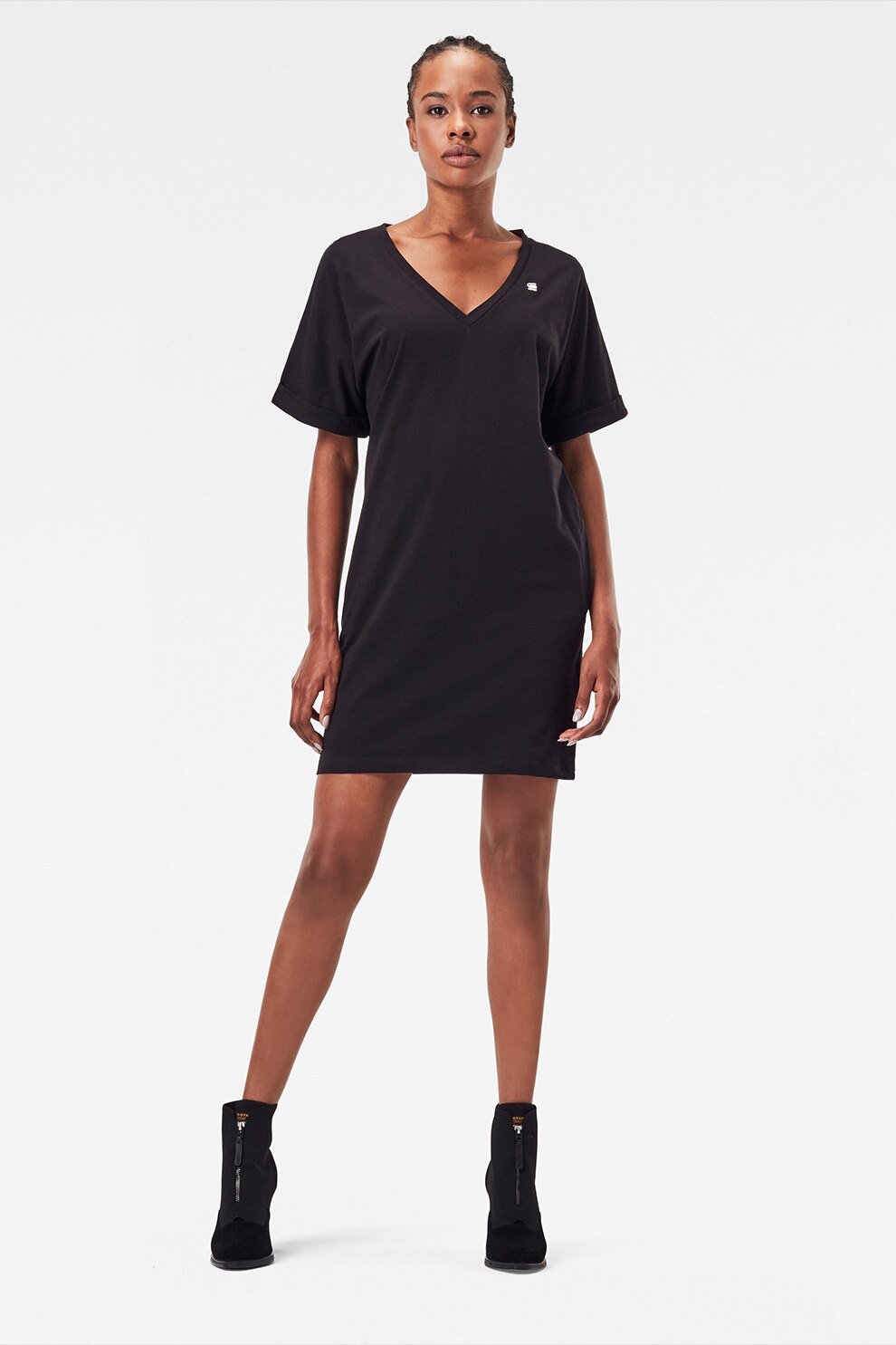 G-Star RAW, Rochie tip tricou din bumbac cu decolteu in V, Negru, M