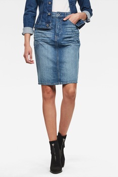 G-Star RAW, Fusta din denim cu croiala creion si aspect decolorat, Albastru, 27 G-Star RAW, Fusta din denim cu croiala creion si aspect decolorat, Albastru, 27
