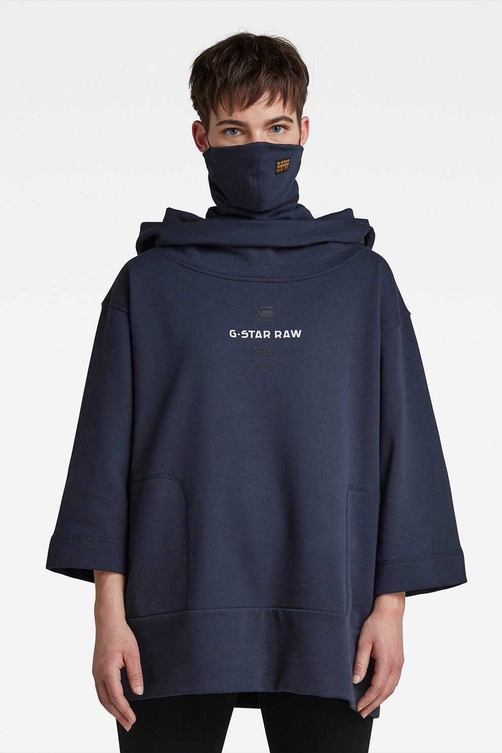 G-Star RAW, Hanorac supradimensionat cu maneci 3/4, Bleumarin, L