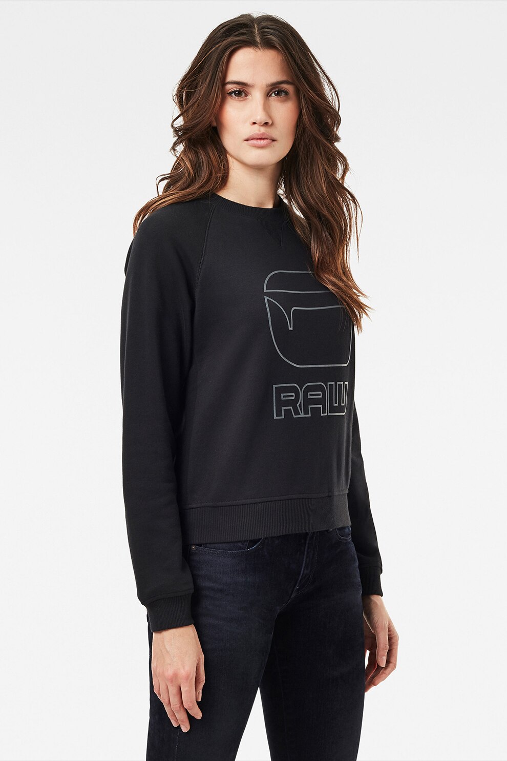 G-Star RAW, Bluza sport cu imprimeu logo si maneci raglan, Negru