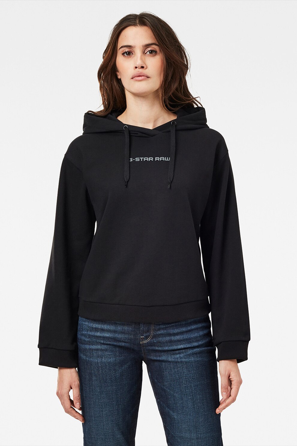 G-Star RAW, Hanorac cu snur de ajustare si maneci cazute, Negru