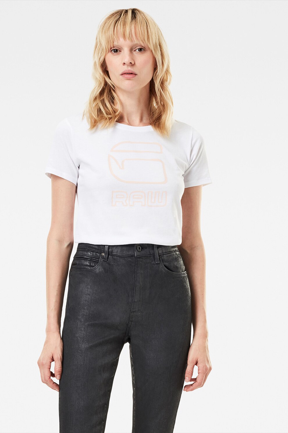 G-Star RAW, Tricou slim fit cu imprimeu logo, Alb, M