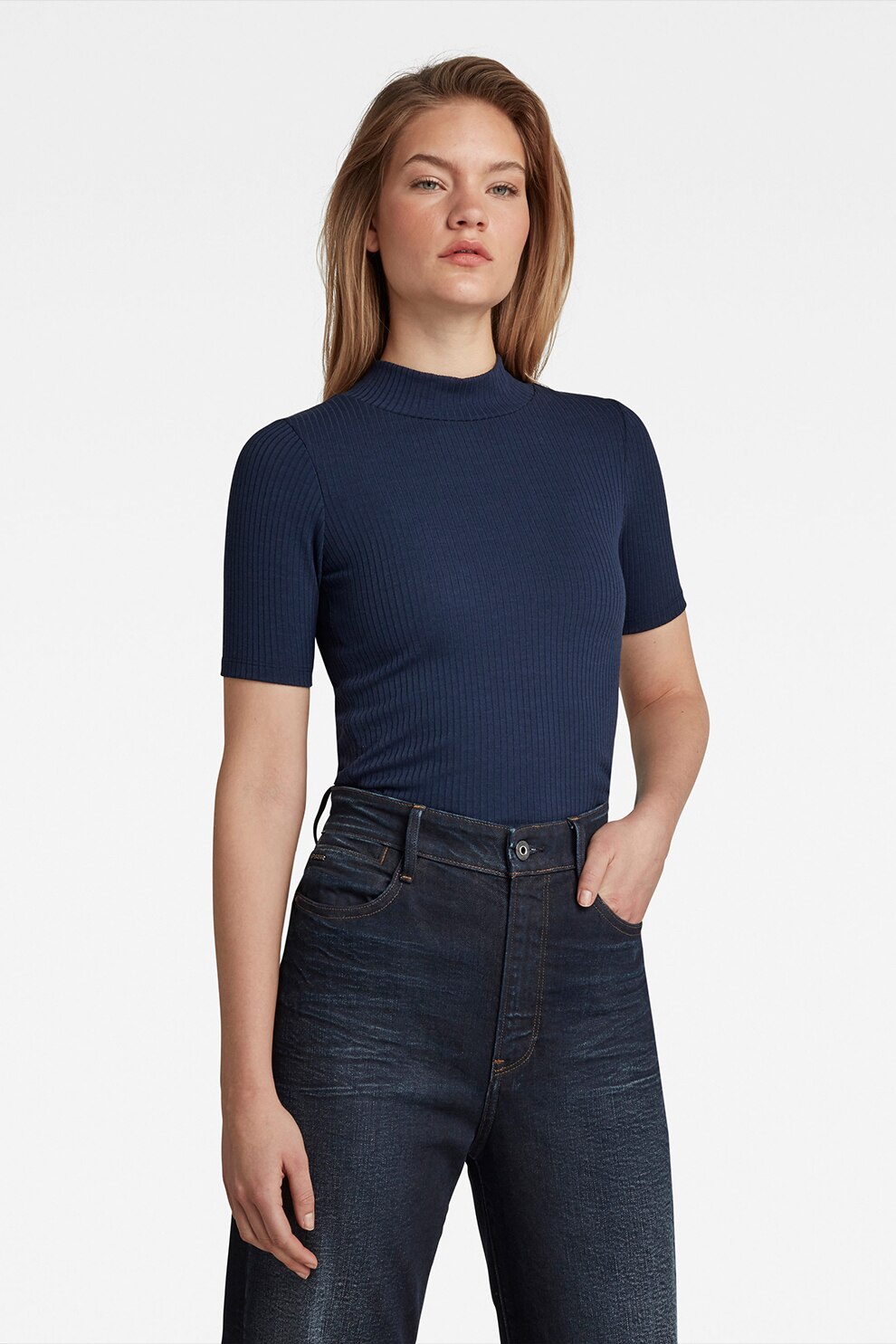 G-Star RAW, Tricou slim fit din bumbac organic, Bleumarin