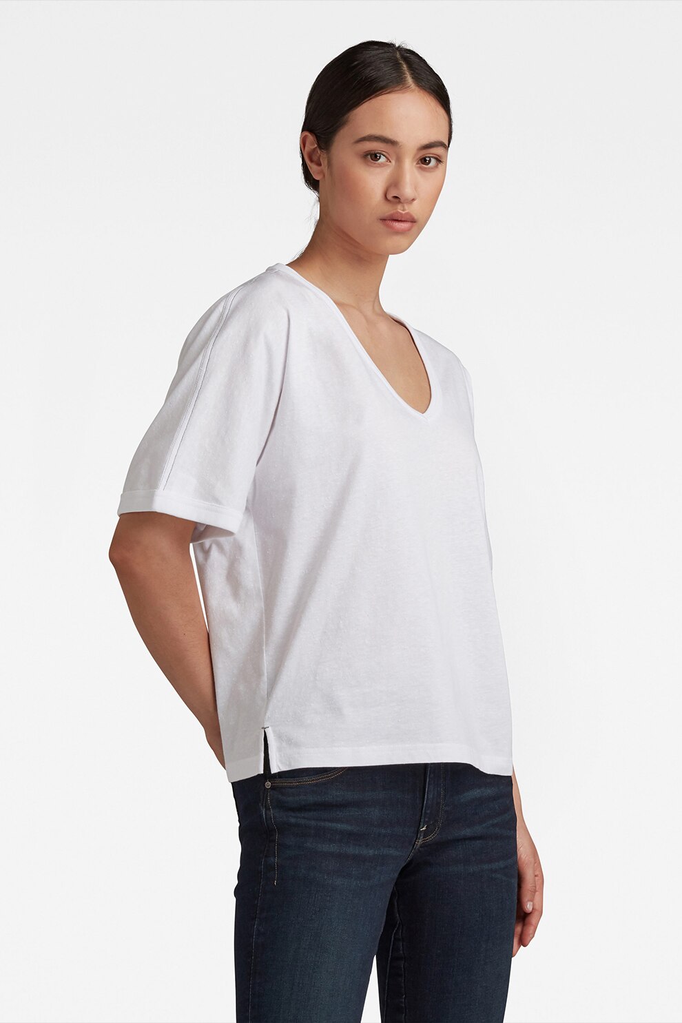 G-Star RAW, Tricou relaxed fit cu decolteu in V Joosa, Alb