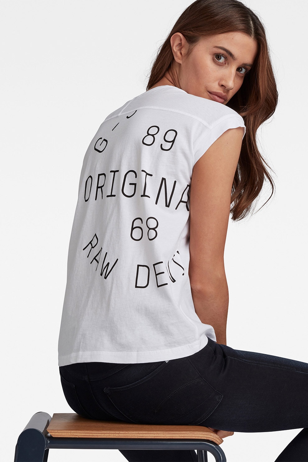 G-Star RAW, Tricou lejer din bumbac organic cu decolteu in V, Alb/Negru, L