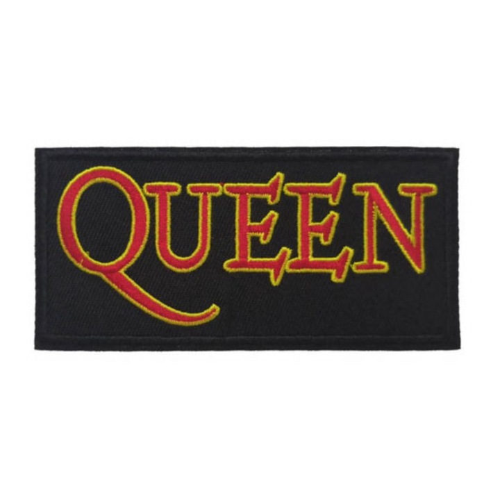 Petic textil Queen, 11x5 cm, Negru/Rosu