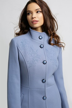 BAROCCA, Palton din amestec de lana cu broderie florala, Albastru lavanda BAROCCA, Palton din amestec de lana cu broderie florala, Albastru lavanda