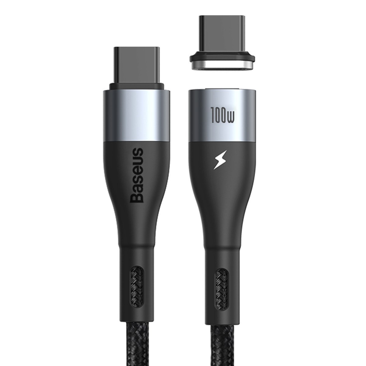 Cablu de date, Baseus CATXC-Q01, USB type C x 2, Incarcare rapida magentica zinc, 100W, Lungime 1,5 m, Negru, acoperit cu nailon