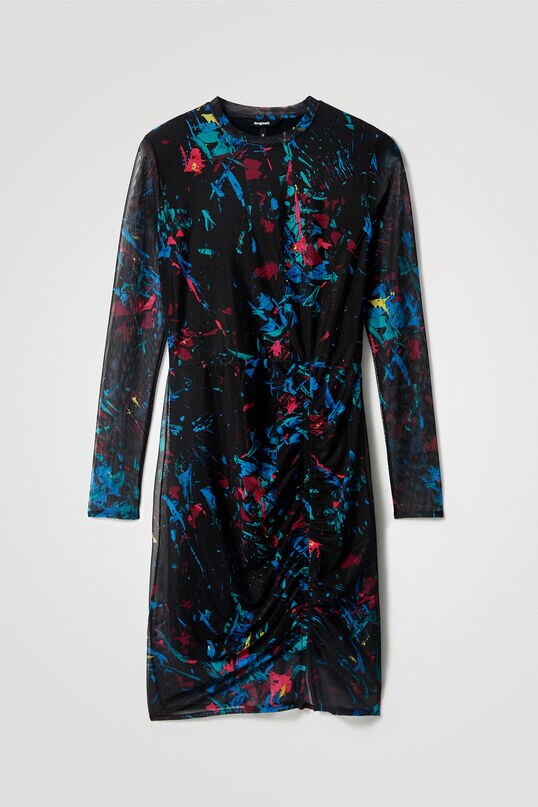 Rochie scurta din tulle, Desigual , Cu maneca lunga